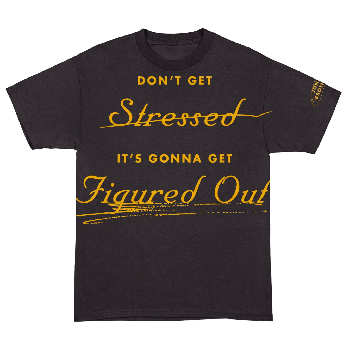 „Don't Get Stressed“ Distressed Lyric T-Shirt – Schwarz