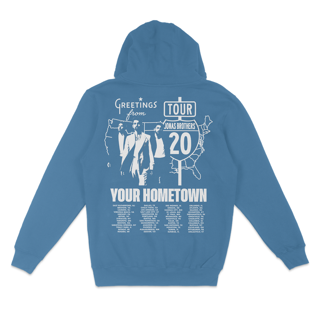 Greeting's From Your Hometown Tour Hoodie - Blue – Jonas Brothers